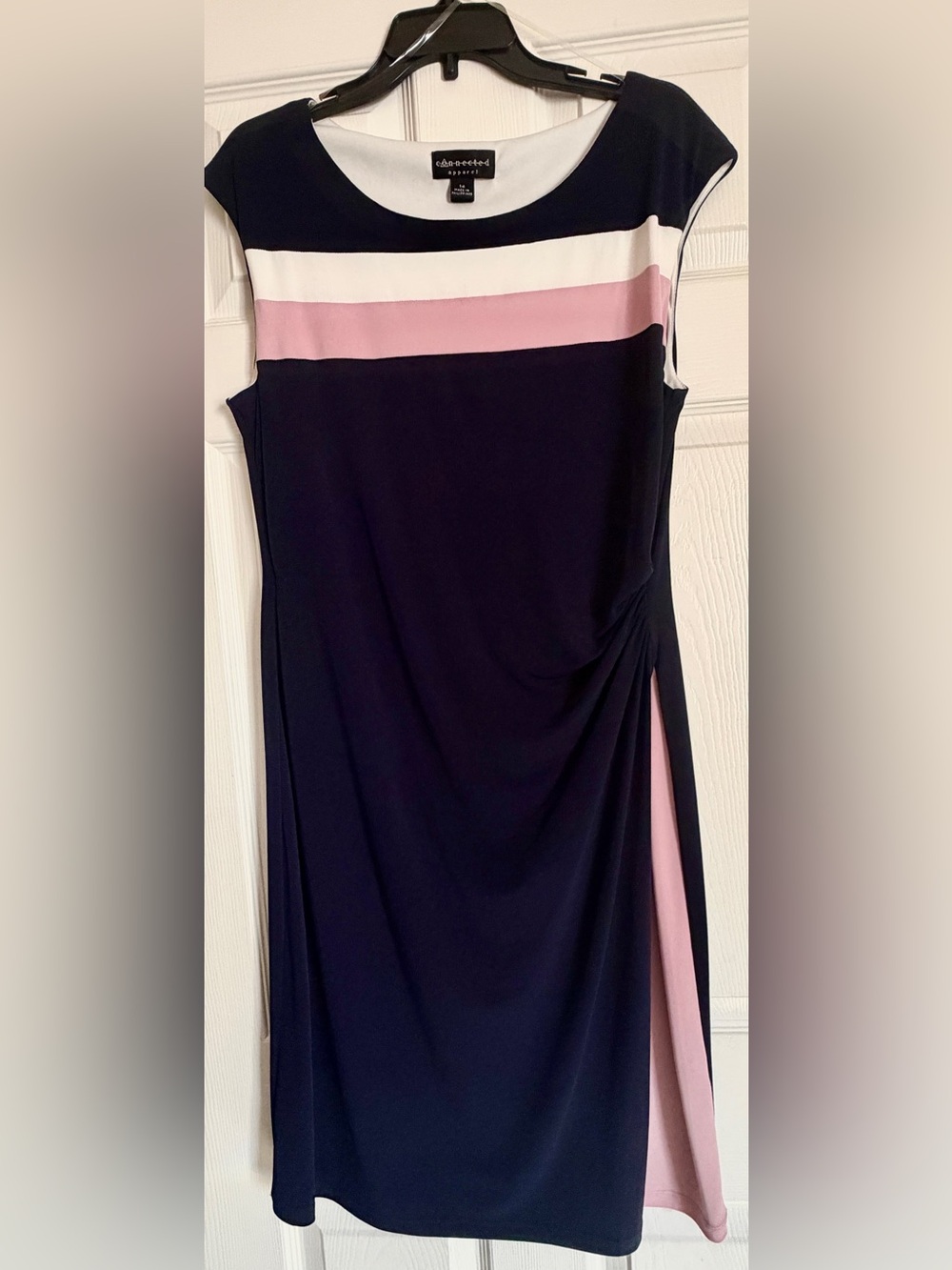 connected apparel Navy, White & Pink Paneled Midi Dress
